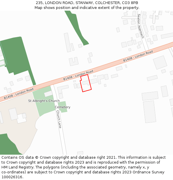 235, LONDON ROAD, STANWAY, COLCHESTER, CO3 8PB: Location map and indicative extent of plot