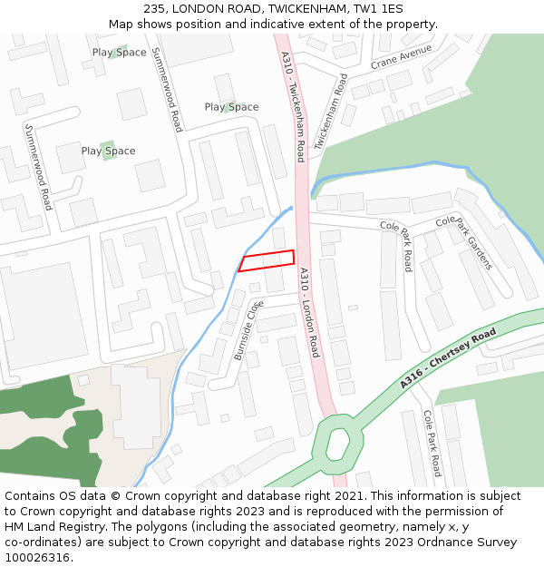 235, LONDON ROAD, TWICKENHAM, TW1 1ES: Location map and indicative extent of plot