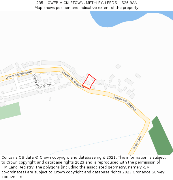 235, LOWER MICKLETOWN, METHLEY, LEEDS, LS26 9AN: Location map and indicative extent of plot