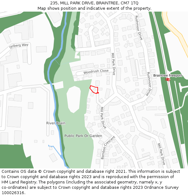 235, MILL PARK DRIVE, BRAINTREE, CM7 1TQ: Location map and indicative extent of plot