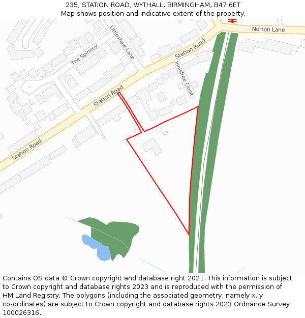 235, STATION ROAD, WYTHALL, BIRMINGHAM, B47 6ET: Location map and indicative extent of plot