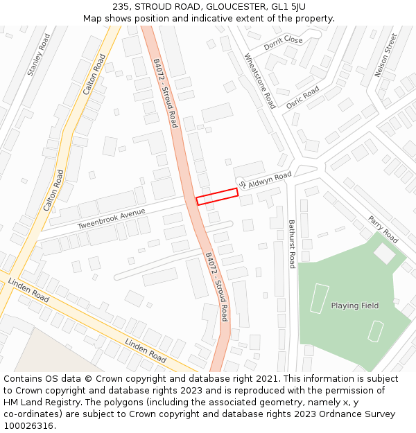 235, STROUD ROAD, GLOUCESTER, GL1 5JU: Location map and indicative extent of plot