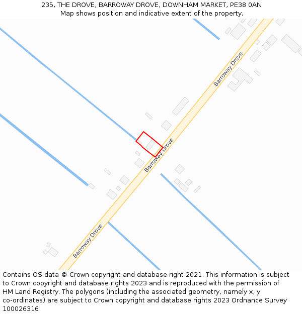 235, THE DROVE, BARROWAY DROVE, DOWNHAM MARKET, PE38 0AN: Location map and indicative extent of plot