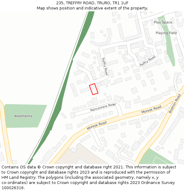 235, TREFFRY ROAD, TRURO, TR1 1UF: Location map and indicative extent of plot