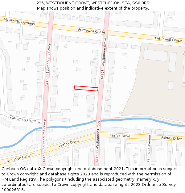 235, WESTBOURNE GROVE, WESTCLIFF-ON-SEA, SS0 0PS: Location map and indicative extent of plot