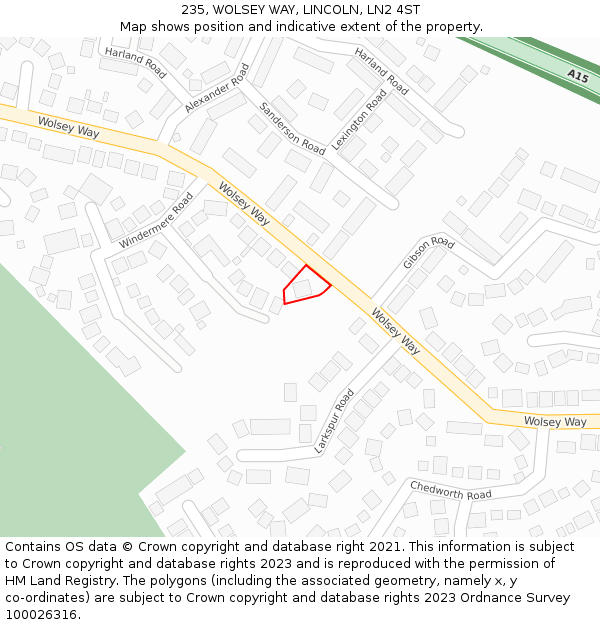 235, WOLSEY WAY, LINCOLN, LN2 4ST: Location map and indicative extent of plot