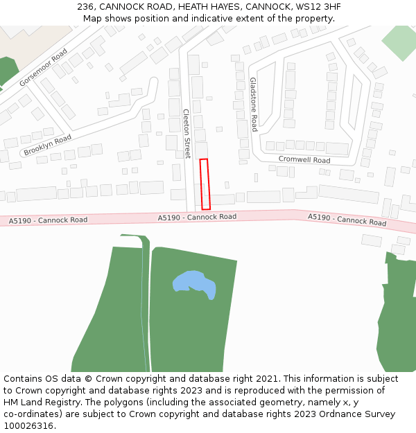 236, CANNOCK ROAD, HEATH HAYES, CANNOCK, WS12 3HF: Location map and indicative extent of plot