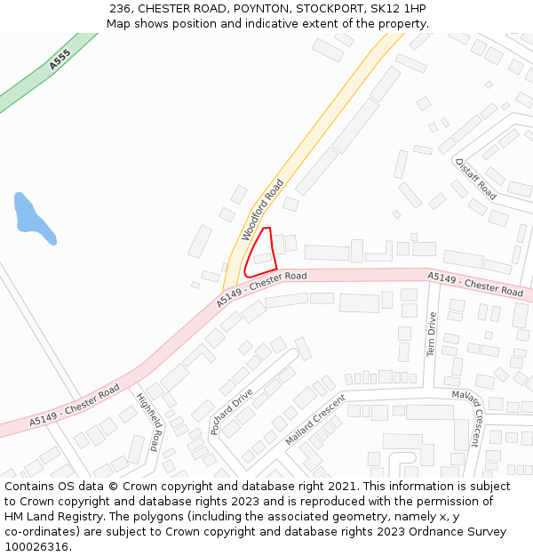 236, CHESTER ROAD, POYNTON, STOCKPORT, SK12 1HP: Location map and indicative extent of plot