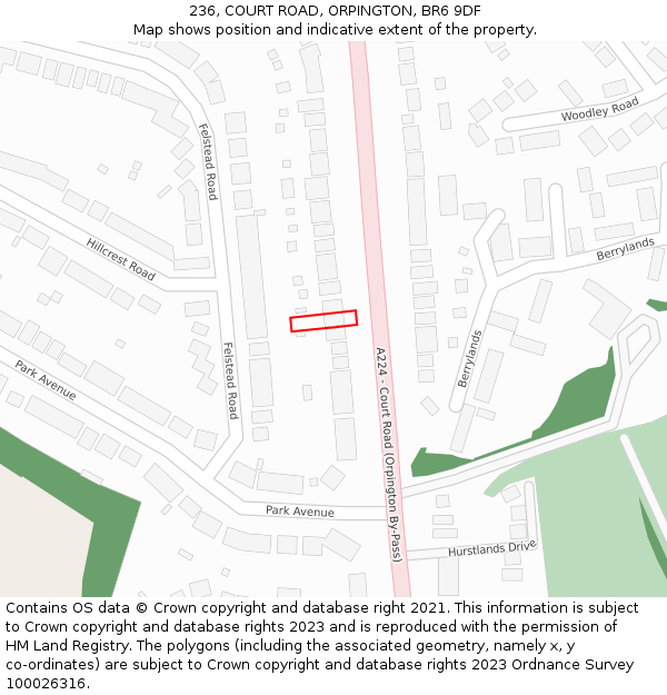 236, COURT ROAD, ORPINGTON, BR6 9DF: Location map and indicative extent of plot