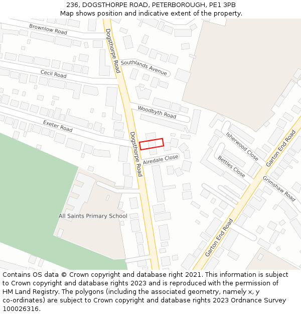 236, DOGSTHORPE ROAD, PETERBOROUGH, PE1 3PB: Location map and indicative extent of plot