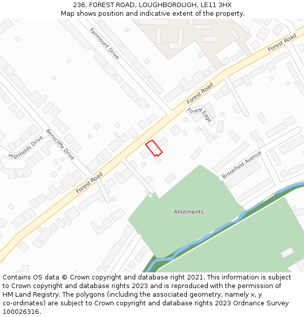 236, FOREST ROAD, LOUGHBOROUGH, LE11 3HX: Location map and indicative extent of plot