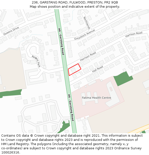 236, GARSTANG ROAD, FULWOOD, PRESTON, PR2 9QB: Location map and indicative extent of plot