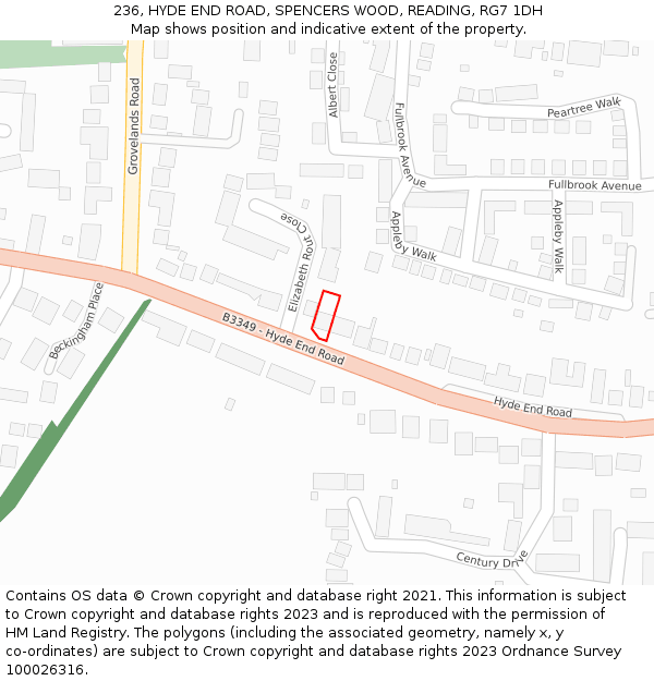 236, HYDE END ROAD, SPENCERS WOOD, READING, RG7 1DH: Location map and indicative extent of plot