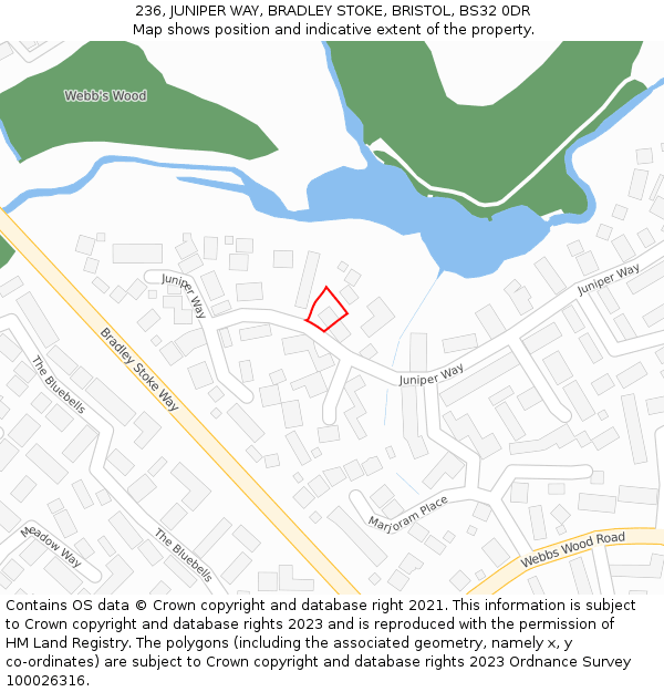 236, JUNIPER WAY, BRADLEY STOKE, BRISTOL, BS32 0DR: Location map and indicative extent of plot