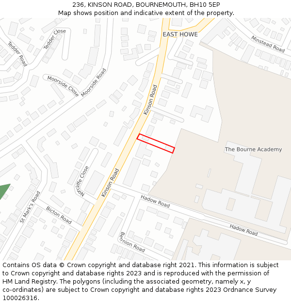 236, KINSON ROAD, BOURNEMOUTH, BH10 5EP: Location map and indicative extent of plot