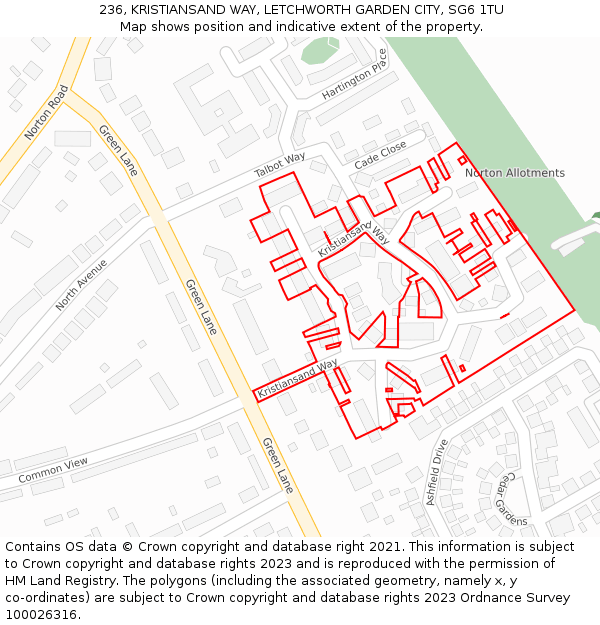 236, KRISTIANSAND WAY, LETCHWORTH GARDEN CITY, SG6 1TU: Location map and indicative extent of plot