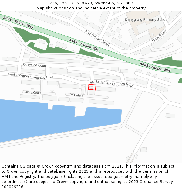236, LANGDON ROAD, SWANSEA, SA1 8RB: Location map and indicative extent of plot