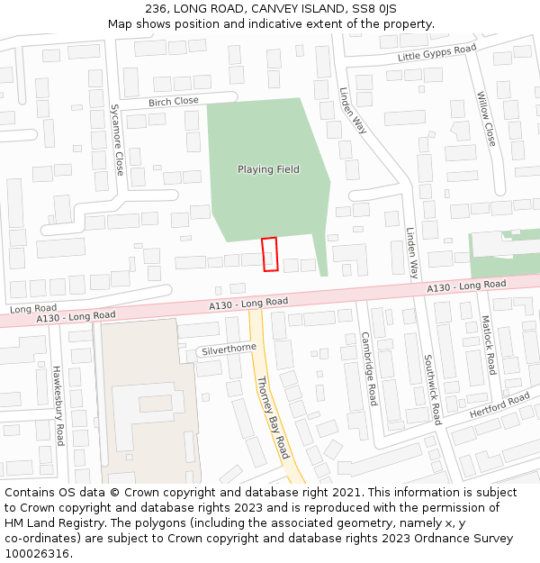 236, LONG ROAD, CANVEY ISLAND, SS8 0JS: Location map and indicative extent of plot