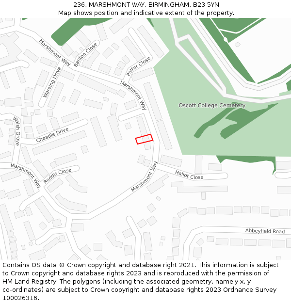 236, MARSHMONT WAY, BIRMINGHAM, B23 5YN: Location map and indicative extent of plot
