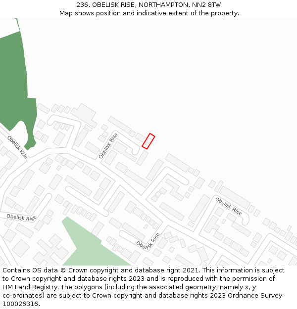 236, OBELISK RISE, NORTHAMPTON, NN2 8TW: Location map and indicative extent of plot