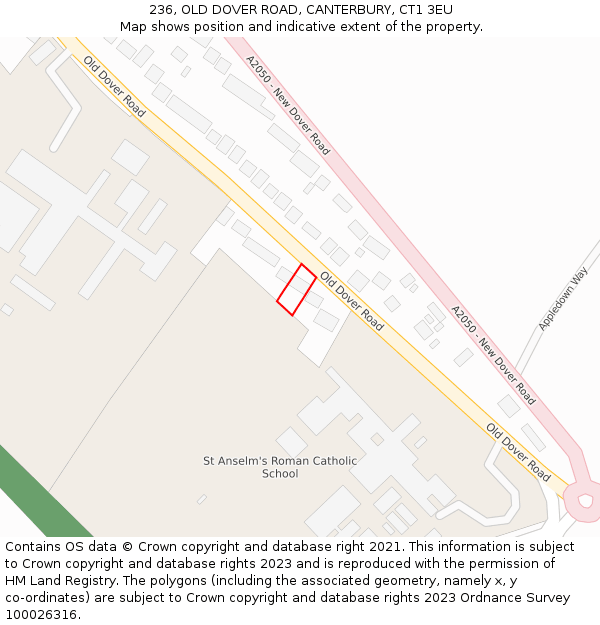 236, OLD DOVER ROAD, CANTERBURY, CT1 3EU: Location map and indicative extent of plot