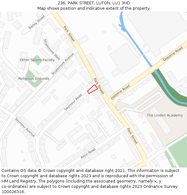 236, PARK STREET, LUTON, LU1 3HD: Location map and indicative extent of plot