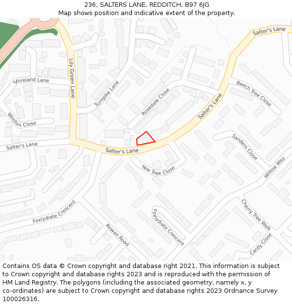 236, SALTERS LANE, REDDITCH, B97 6JG: Location map and indicative extent of plot