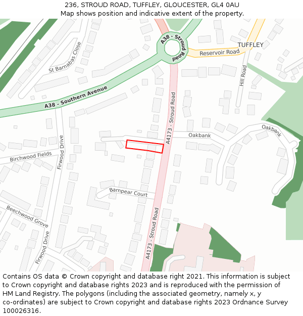 236, STROUD ROAD, TUFFLEY, GLOUCESTER, GL4 0AU: Location map and indicative extent of plot