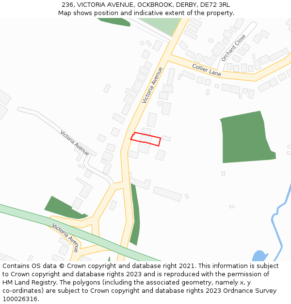 236, VICTORIA AVENUE, OCKBROOK, DERBY, DE72 3RL: Location map and indicative extent of plot