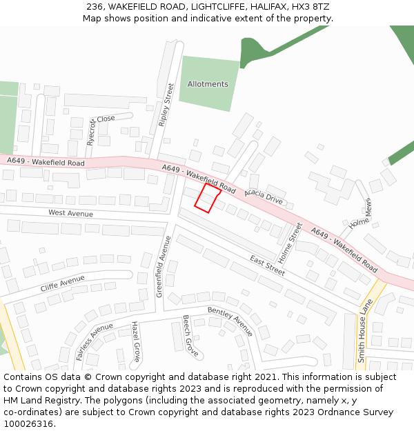 236, WAKEFIELD ROAD, LIGHTCLIFFE, HALIFAX, HX3 8TZ: Location map and indicative extent of plot