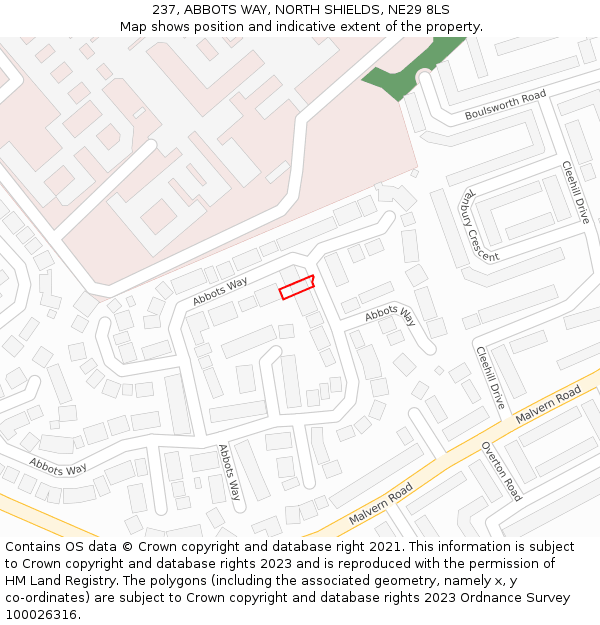 237, ABBOTS WAY, NORTH SHIELDS, NE29 8LS: Location map and indicative extent of plot