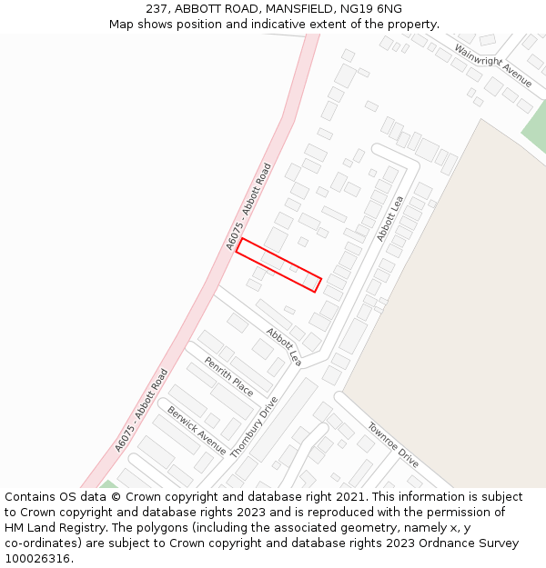 237, ABBOTT ROAD, MANSFIELD, NG19 6NG: Location map and indicative extent of plot