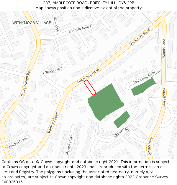 237, AMBLECOTE ROAD, BRIERLEY HILL, DY5 2PR: Location map and indicative extent of plot