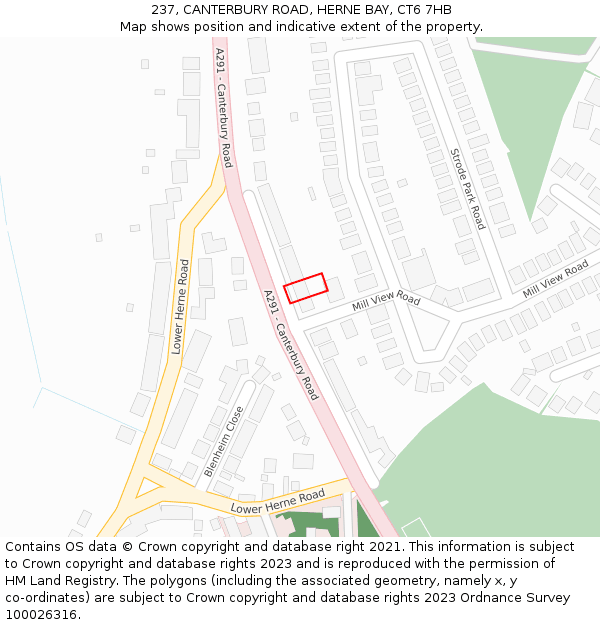 237, CANTERBURY ROAD, HERNE BAY, CT6 7HB: Location map and indicative extent of plot