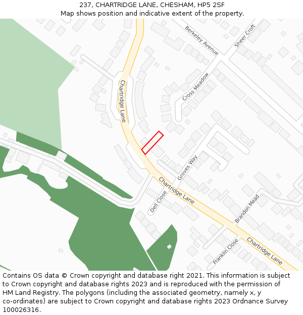 237, CHARTRIDGE LANE, CHESHAM, HP5 2SF: Location map and indicative extent of plot