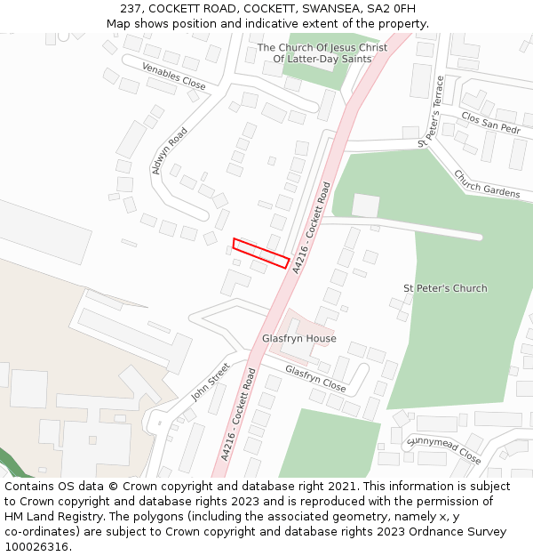 237, COCKETT ROAD, COCKETT, SWANSEA, SA2 0FH: Location map and indicative extent of plot