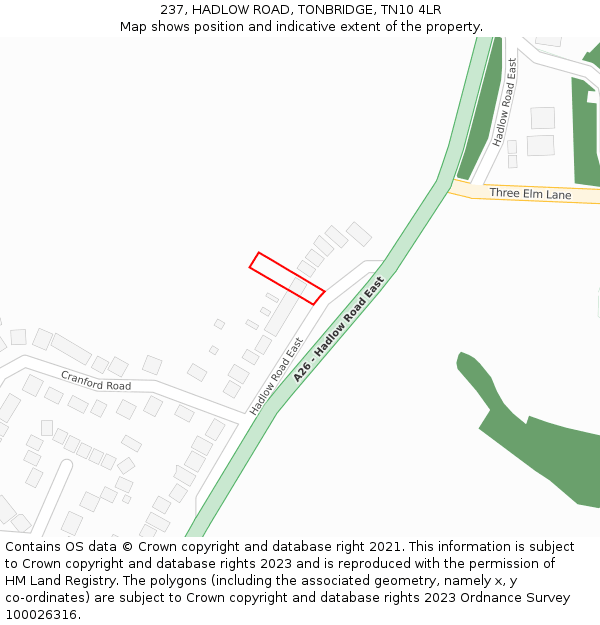 237, HADLOW ROAD, TONBRIDGE, TN10 4LR: Location map and indicative extent of plot