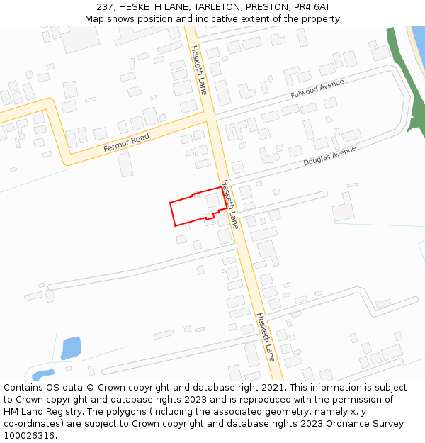 237, HESKETH LANE, TARLETON, PRESTON, PR4 6AT: Location map and indicative extent of plot