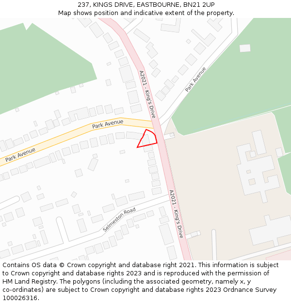 237, KINGS DRIVE, EASTBOURNE, BN21 2UP: Location map and indicative extent of plot