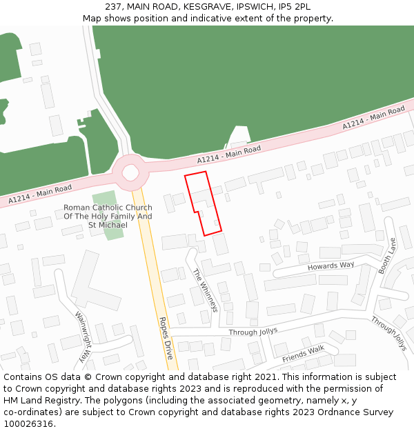 237, MAIN ROAD, KESGRAVE, IPSWICH, IP5 2PL: Location map and indicative extent of plot