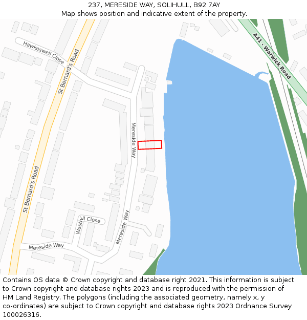 237, MERESIDE WAY, SOLIHULL, B92 7AY: Location map and indicative extent of plot