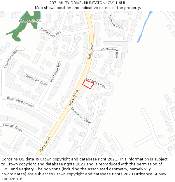 237, MILBY DRIVE, NUNEATON, CV11 6UL: Location map and indicative extent of plot