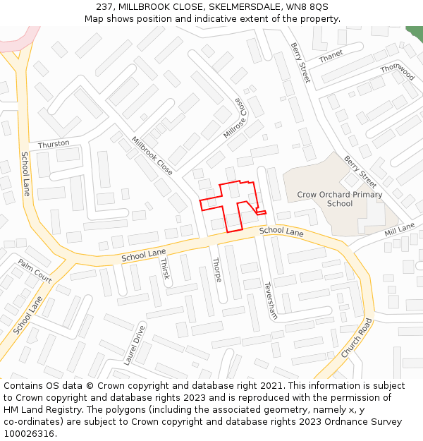 237, MILLBROOK CLOSE, SKELMERSDALE, WN8 8QS: Location map and indicative extent of plot