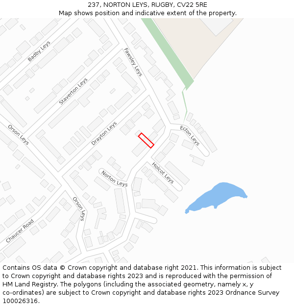 237, NORTON LEYS, RUGBY, CV22 5RE: Location map and indicative extent of plot