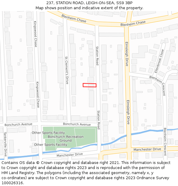 237, STATION ROAD, LEIGH-ON-SEA, SS9 3BP: Location map and indicative extent of plot