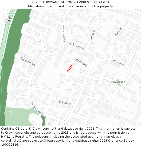 237, THE ROWANS, MILTON, CAMBRIDGE, CB24 6ZA: Location map and indicative extent of plot