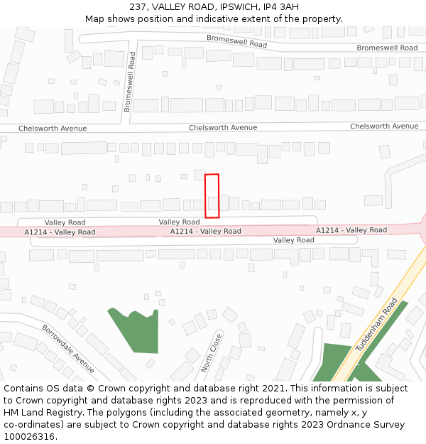 237, VALLEY ROAD, IPSWICH, IP4 3AH: Location map and indicative extent of plot