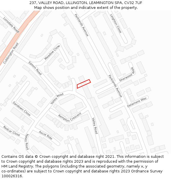 237, VALLEY ROAD, LILLINGTON, LEAMINGTON SPA, CV32 7UF: Location map and indicative extent of plot