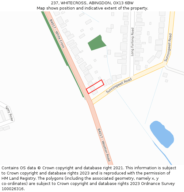237, WHITECROSS, ABINGDON, OX13 6BW: Location map and indicative extent of plot