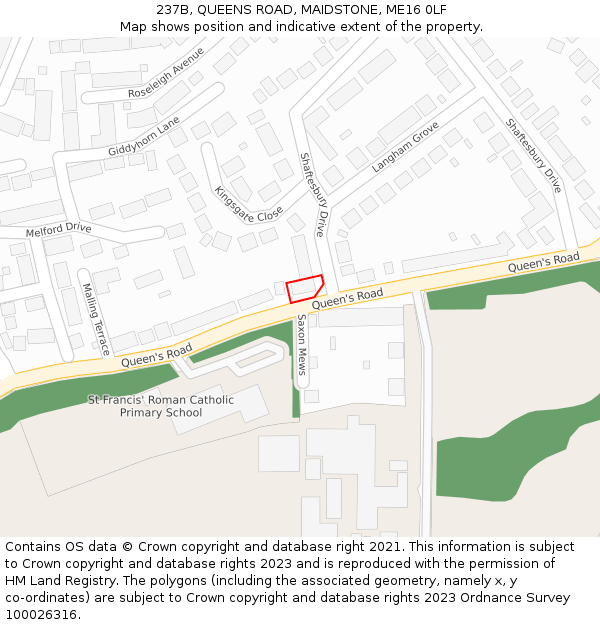 237B, QUEENS ROAD, MAIDSTONE, ME16 0LF: Location map and indicative extent of plot